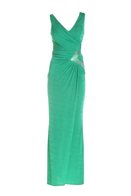 Shop FOREVER UNIQUE  Dress: Forever Unique long evening dress.
Sequin insert.
drapery.
Snug fit.
Sleeveless.
Back zip closure.
Composition: 92% polyester 8% elastane.
Made in Turkey.. HALLIE 56455-BOTTEGA GREEN 